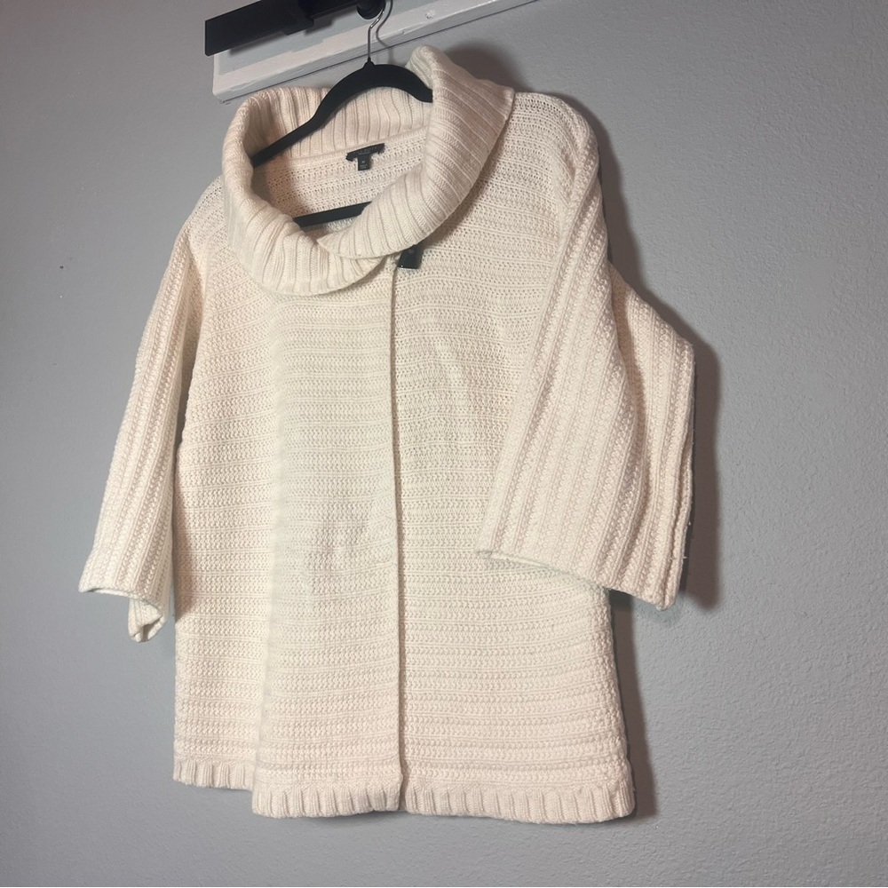 Talbots Shawl Collar Cardigan Sweater Chunky Knit Cream Fisherman Size Medium